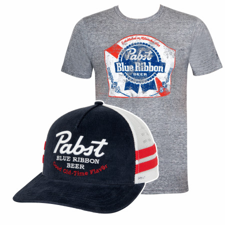 Pabst Blue Ribbon Vintage Logo Hat and T-Shirt Bundle